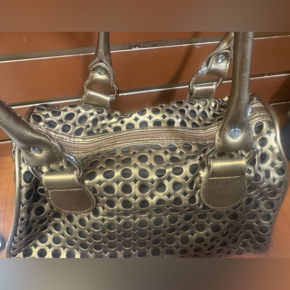 Elegant Metallic Satchel with Perforated Design - Picture 7 of 9